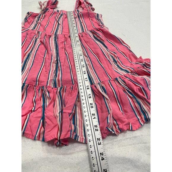 Zunie Girls Dress Medium 10/12 Pink Blue White Stripe Ruffle Sleeve Square Neck - Picture 8 of 8
